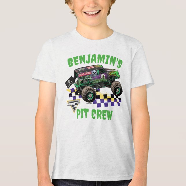 Monster Jam Grave Digger Birthday Pit Crew Tri-Blend Shirt (Front)