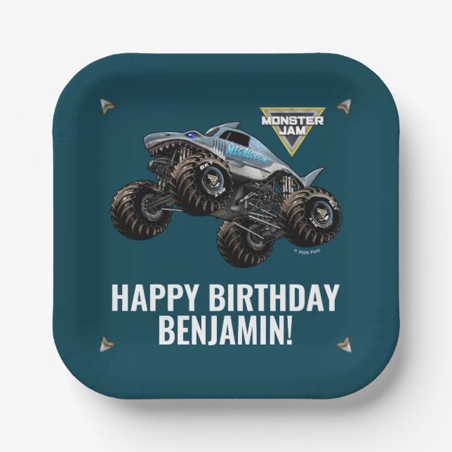 Monster Jam Megalodon Birthday Paper Plates (Front)