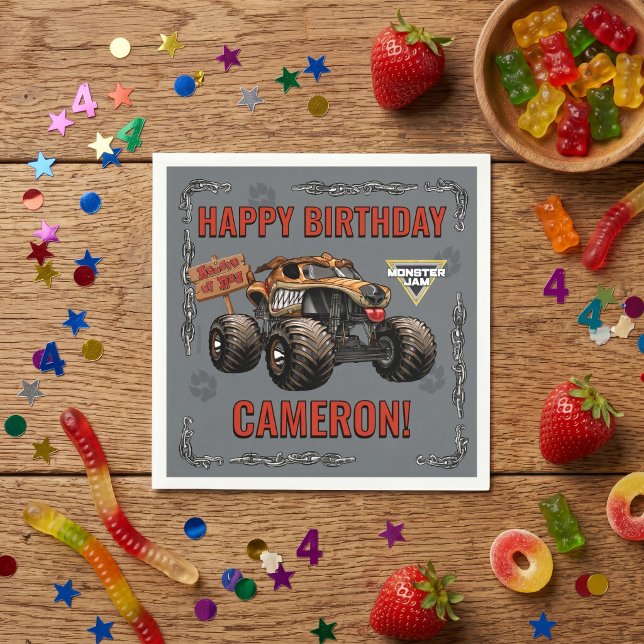 Monster Jam - Monster Mutt Birthday Napkins (Simulated napkin on table)