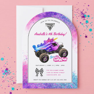 Monster Jam - Sparkle Smash Birthday Invitation