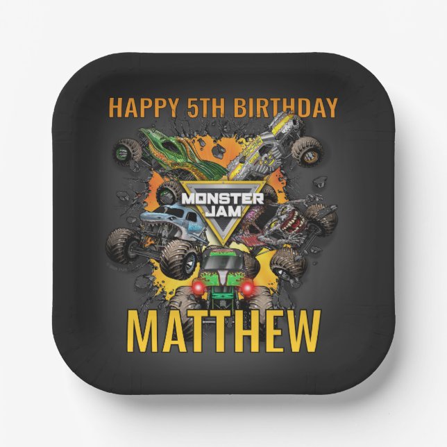 Monster Jam Trucks Birthday Paper Plates (Front)