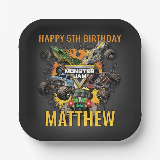 Monster Jam Trucks Birthday Paper Plates (Front)