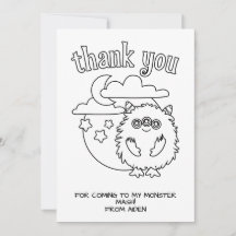 Monster Kids Coloring Card Party Favor Thank You