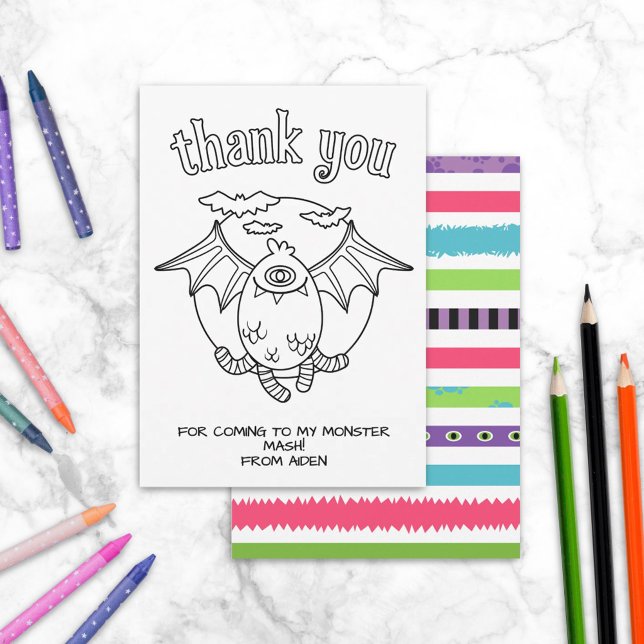 Monster Kids Coloring Card Party Favor Thank You (Creator Uploaded)