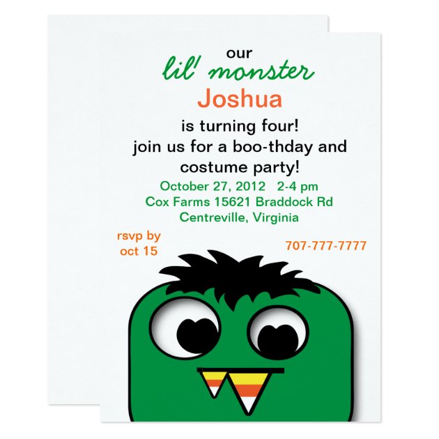 Monster Kids Halloween Birthday Party Invitations