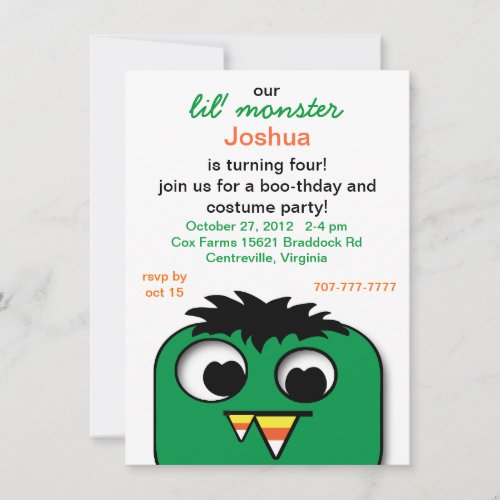 Monster Kids Halloween Birthday Party Invitations