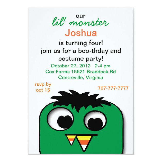 Monster Kids Halloween Birthday Party Invitations