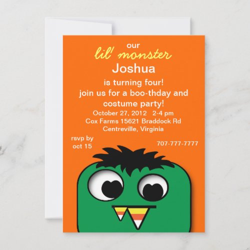 Monster Kids Halloween Birthday Party Invitations