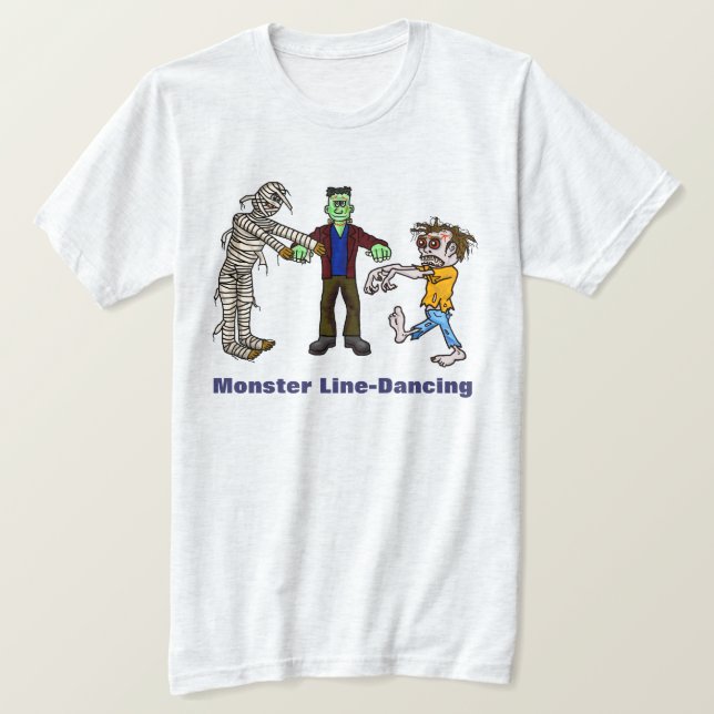 Monster Line Dancing Funny Halloween T-Shirt (Design Front)
