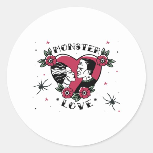 Monster Love  Bride of Frankenstein Vintage Tattoo Classic Round Sticker