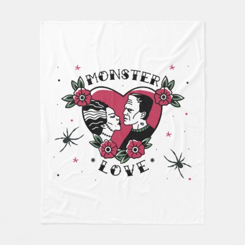 Monster Love  Bride of Frankenstein Vintage Tattoo Fleece Blanket
