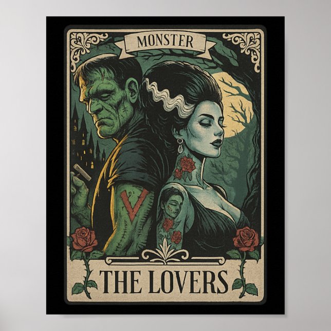 Monster Lovers Tarot Card Gothic Frankenstein Hall Poster (Front)