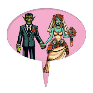 Monster Man & Monster Woman Bride And Groom Art Cake Topper