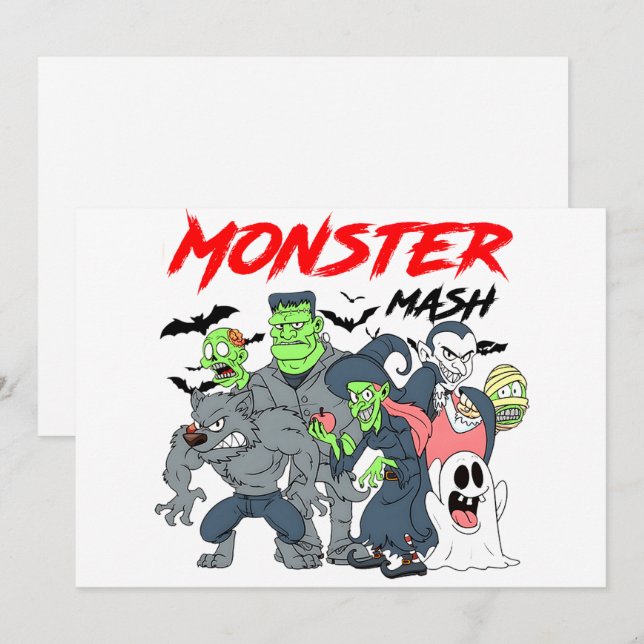 Monster Mash Bash — Spooky Crew in Party Mode Holiday Card (Front/Back)