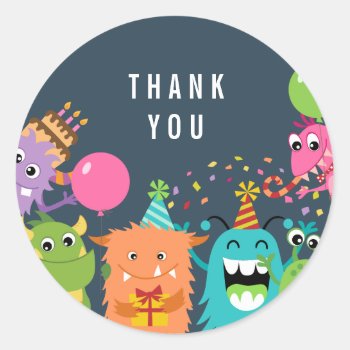 Monster Mash Birthday Party Thank You Sticker by blush_printables at Zazzle