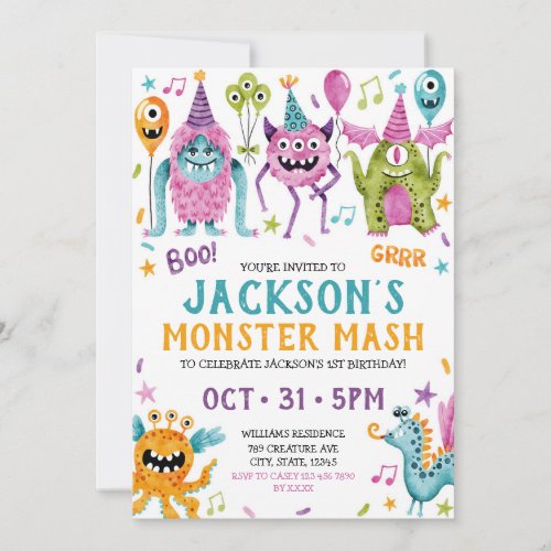 Monster Mash Boys First Birthday Party Invitation