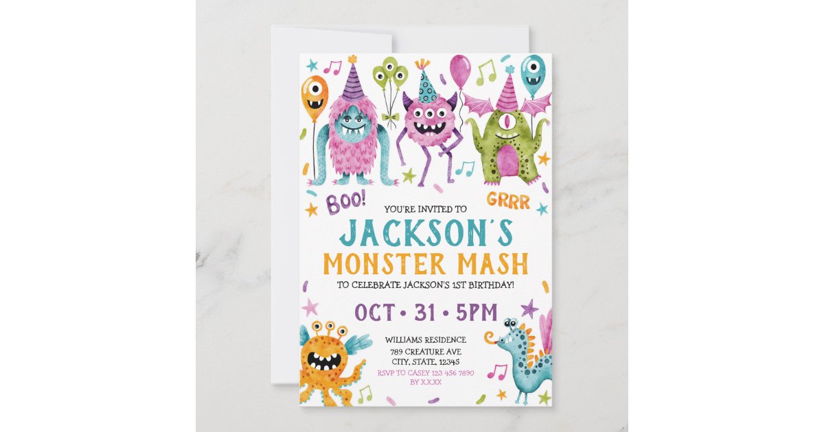 Monster Mash Boy's First Birthday Party Invitation | Zazzle