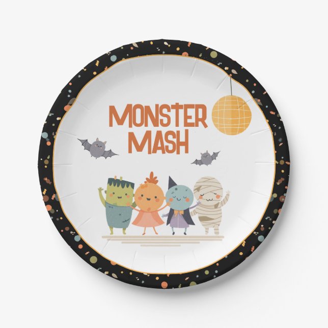 Monster Mash Costume Party Kids Halloween Paper Plates (Front)