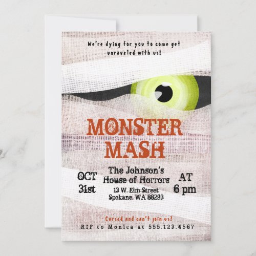 Monster Mash Halloween Bash Mummy Invitation