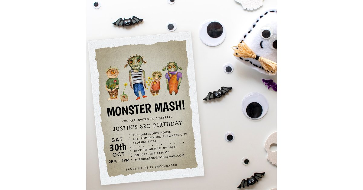 Monster Mash Halloween Kids Birthday Invitation | Zazzle