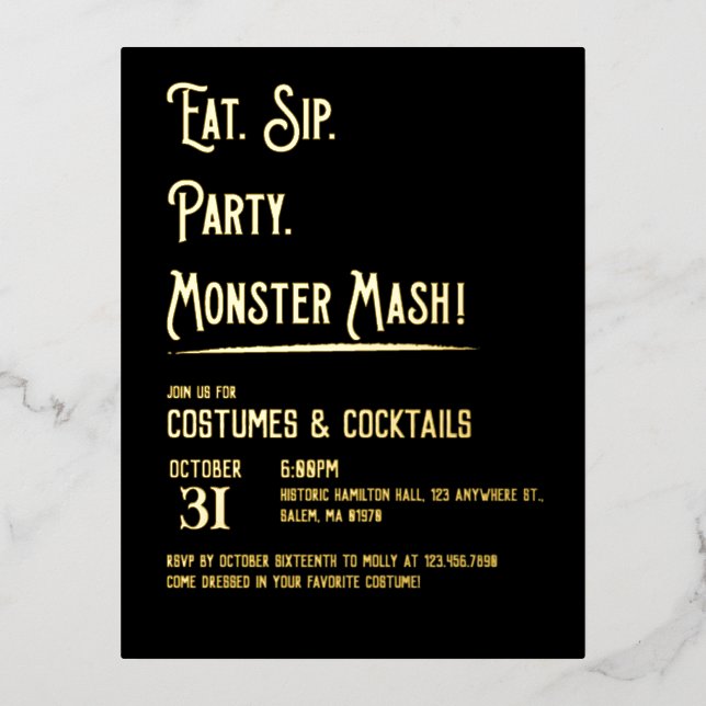 Monster Mash Halloween Party Foil Invitation Postcard (Front)