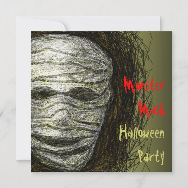 Monster Mash Halloween Party Invitation Mummy Head (Front)