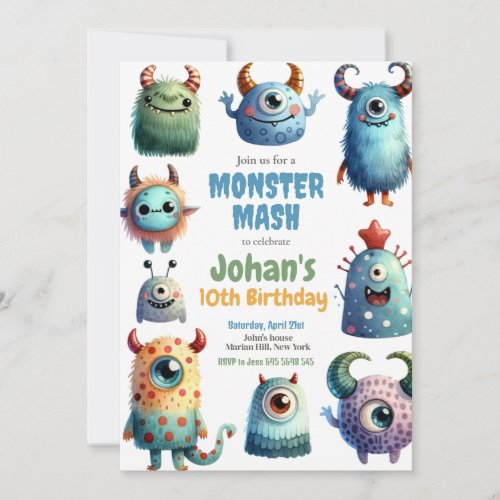 Monster Mash Kids Birthday Party Invitation