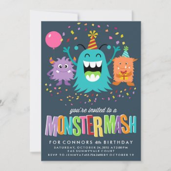 Monster Mash Kids Birthday Party Invitation Invite by blush_printables at Zazzle
