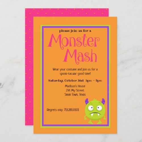 Monster Mash Kids Cute Colorful Halloween Invitation