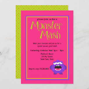 Monster Mash Purple Kids Cute Colorful Halloween Invitation