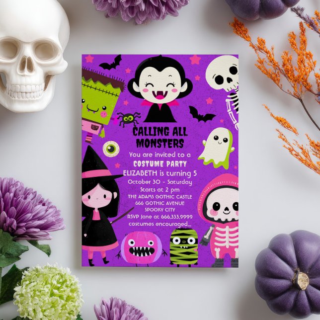 Monster Mash Purple Kids Halloween Birthday Party Invitation (Creator Uploaded)