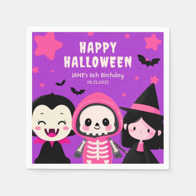 Monster Mash Purple Kids Halloween Birthday Party  Napkins (Front)