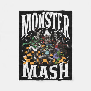 Monster Mash Retro Halloween Funny Monster Spooky Fleece Blanket