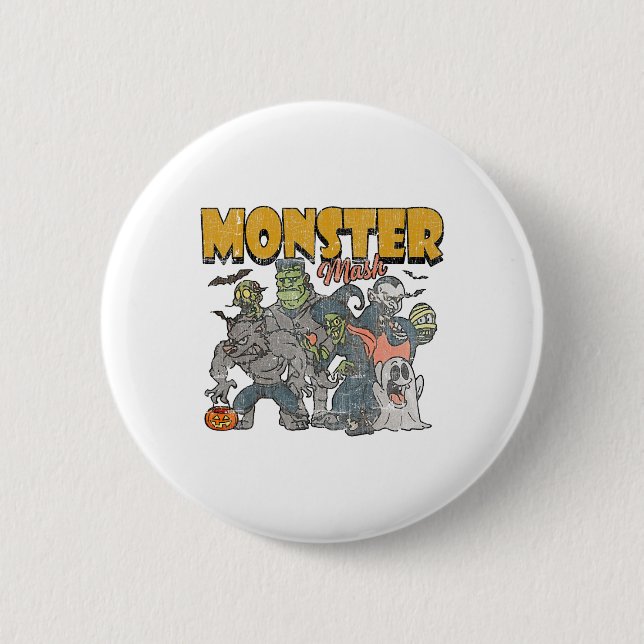 Monster Mash Vintage Ghost Halloween Funny  Button (Front)