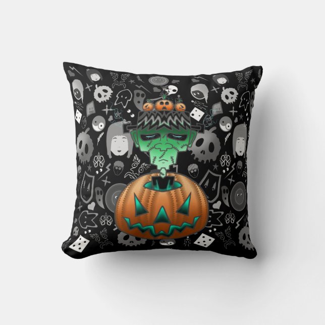 Monster Mashup Halloween Throw Pillow (Front)