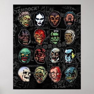 Monster Masks Color Poster – Retro Halloween