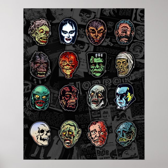 Monster Masks Color Poster – Retro Halloween (Front)