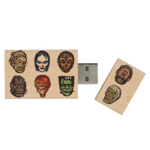 Monster Masks Color Wooden USB Flash Drive