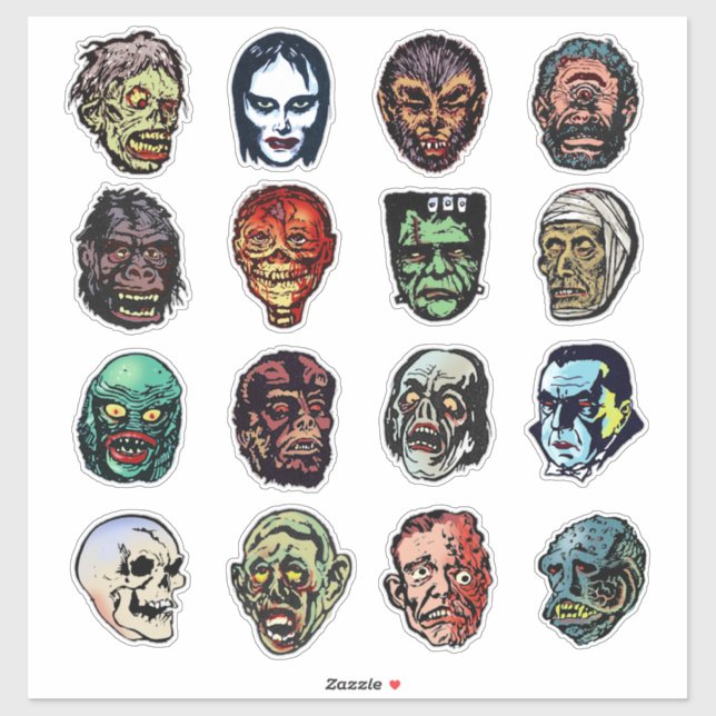 Monster Masks Die-Cut Sticker – Retro Halloween (Sheet)