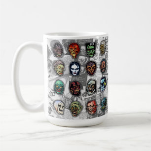 Monster Masks Retro Horror Mug – (White Variant)