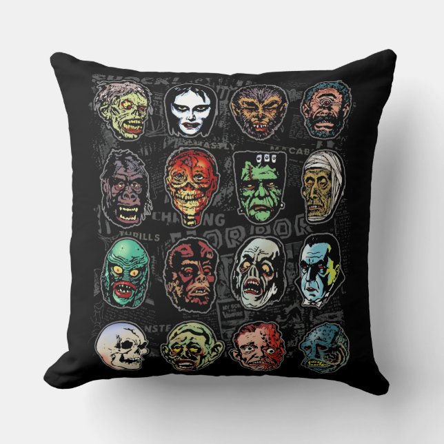 Monster Masks Retro Horror Pillow (Color) (Front)