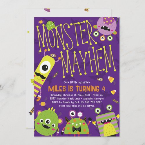 Monster Mayhem Birthday Party Invitation