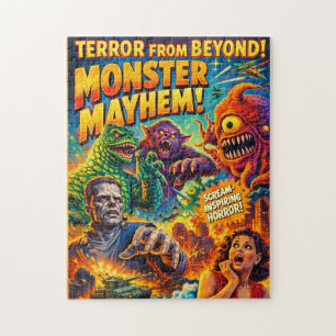 Monster Mayhem Retro Vintage Horror Jigsaw Puzzle