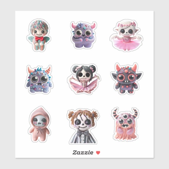 monster modeling clay colorful  sticker (Sheet)