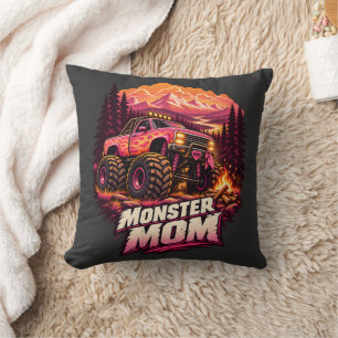 Monster Mom Pink Flame Monster Truck Off Road Mom Throw Pillow