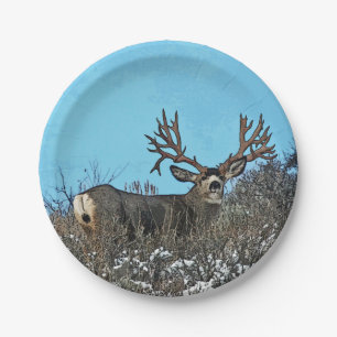 Monster mule deer buck paper plates