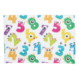 Monster Numbers Pattern Yellow White Polka Dot Pillow Case