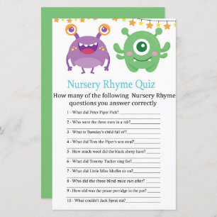 Monster Nursery Rhyme Quiz baby shower game