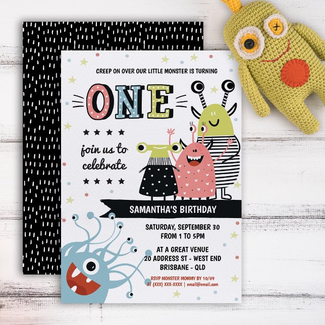 Monster One Year Old Birthday Invitation (Your little one will be in for a monster of a celebration with this creative invitation.)