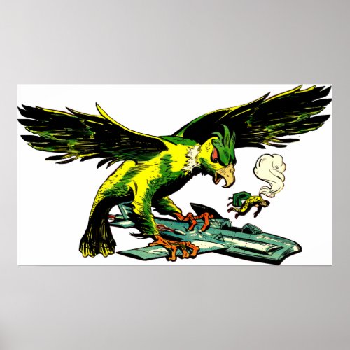 Monster Parrot Bird Jet Plane comics Art Poster